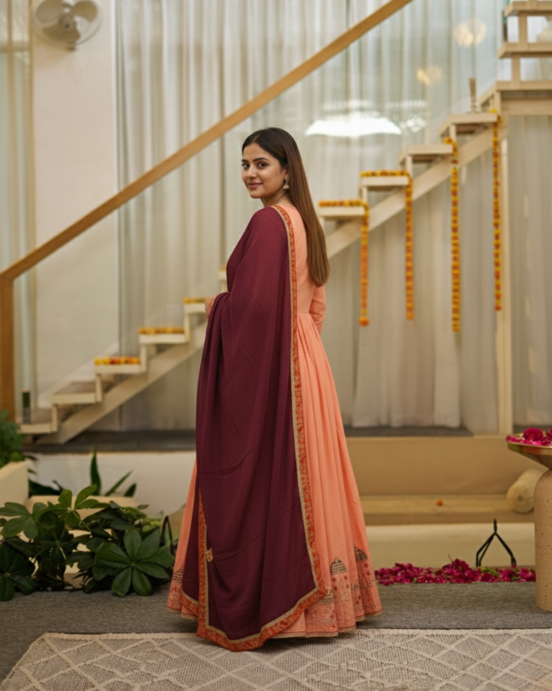 Angrakha Anarkali with Heavy Zari Embroidery & Moti Work