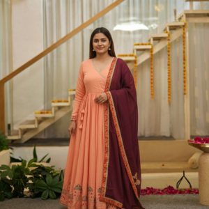 Angrakha Anarkali with Heavy Zari Embroidery & Moti Work