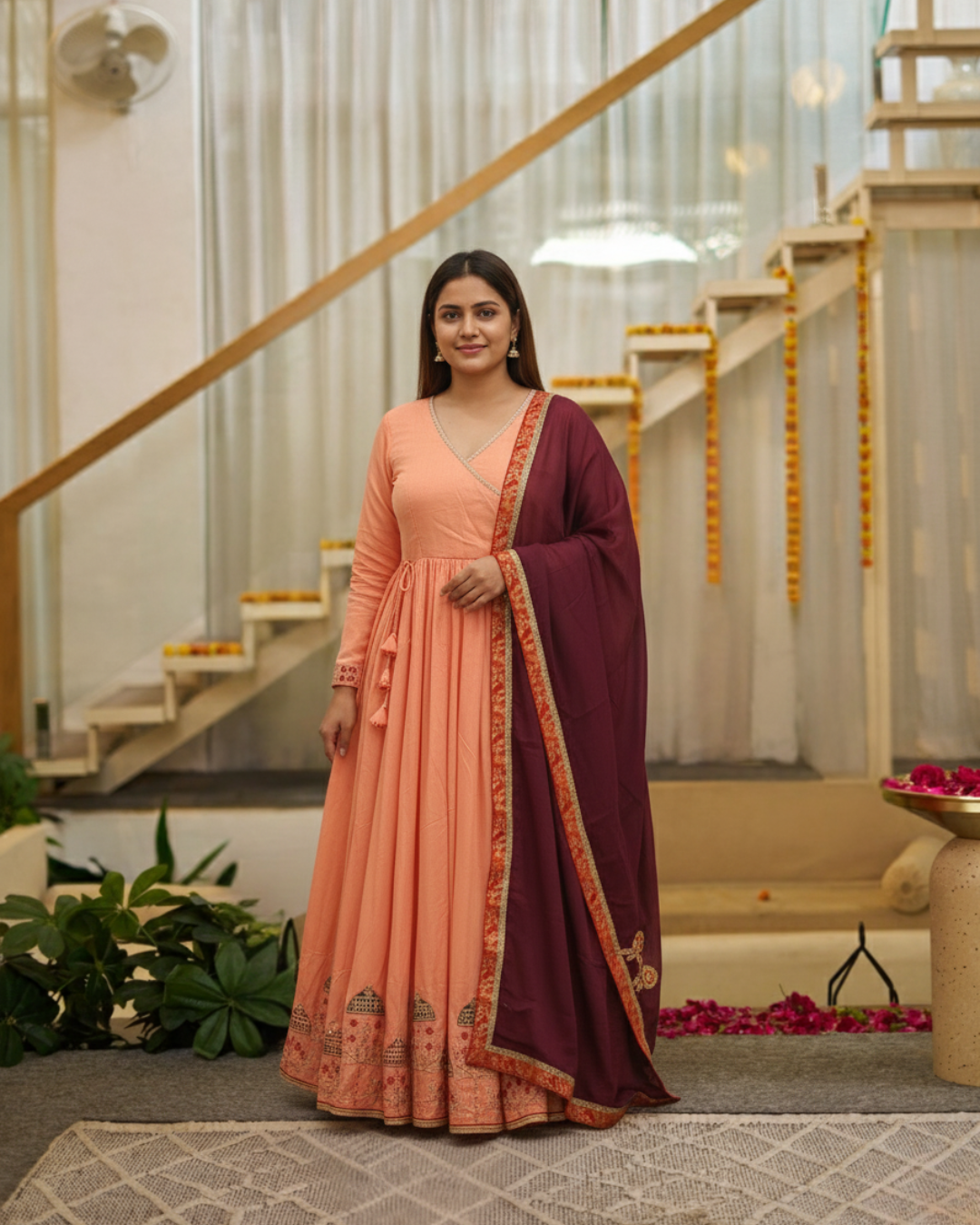 Angrakha Anarkali with Heavy Zari Embroidery & Moti Work