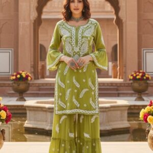 Beautiful Green Chikankari Kurta Sharara set Stitched