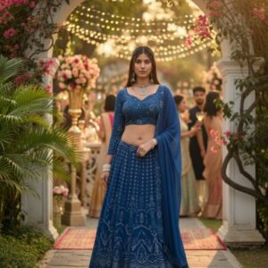 Premium Embroidered Blue Designer Lehenga Choli set Stitched