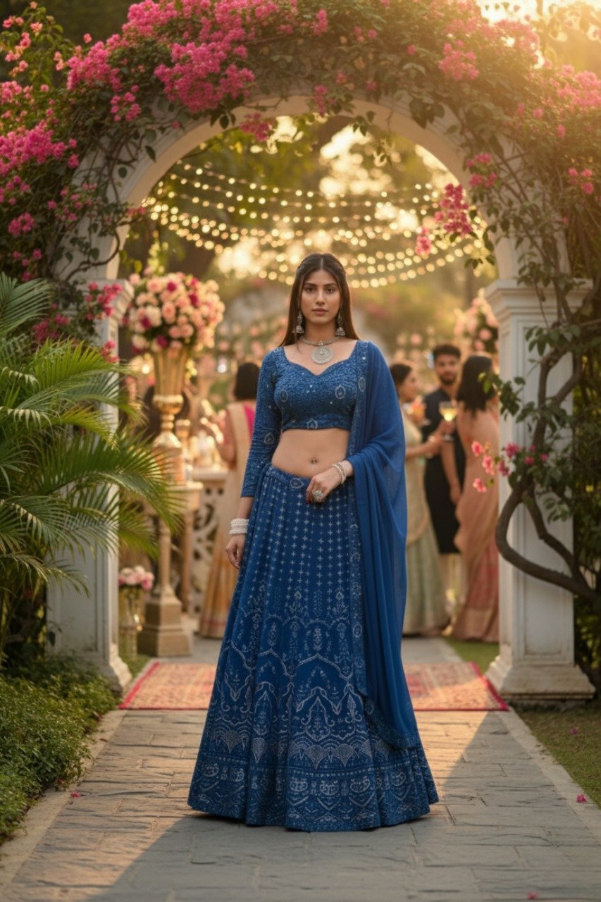Premium Embroidered Blue Designer Lehenga Choli set Stitched