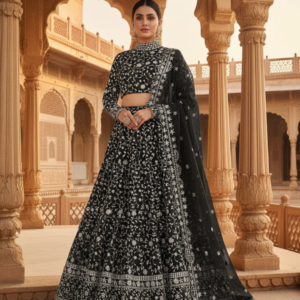Black Sparkle Weave Lehenga Set with Sequins and Embroidery