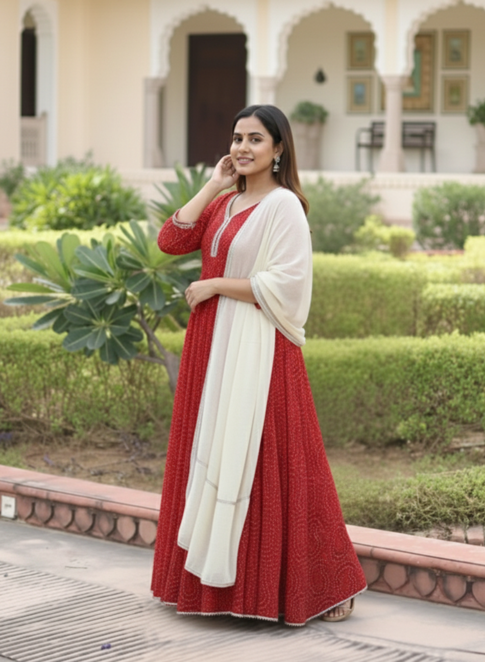 Ethnic Gotta Work Bandhej Anarkali gown with Dupatta