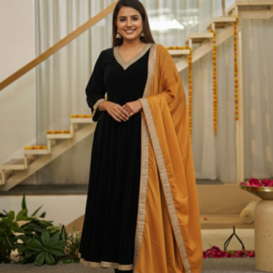 Ethnic Black Anarkali, Pant & Dupatta with Gotta Lace Work