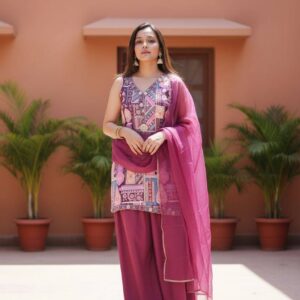 Ishmira Satin Straight Kurta Set with Crepe Pant & Organza Dupatta