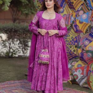 Eshna Bloom Chinon Digital Print Gown with Crepe Palazzo & Dupatta